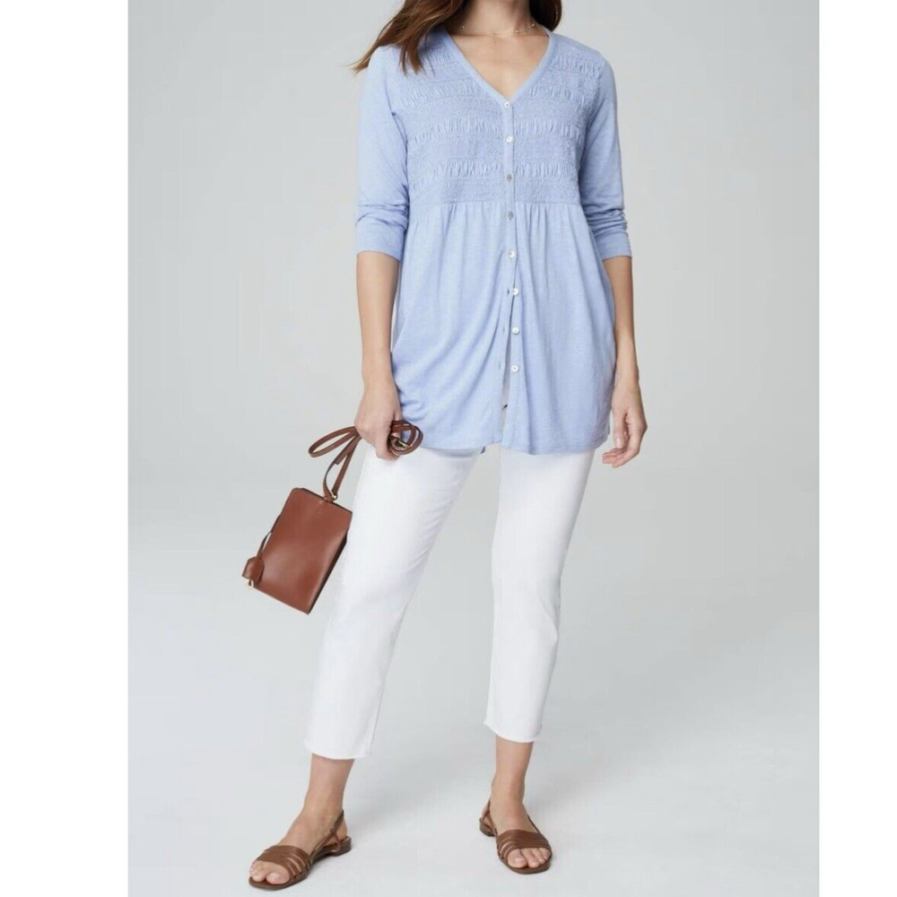 J Jill Tunic Dress Smocked Textured Button Boho Lagenlook Mirage Blue Size S